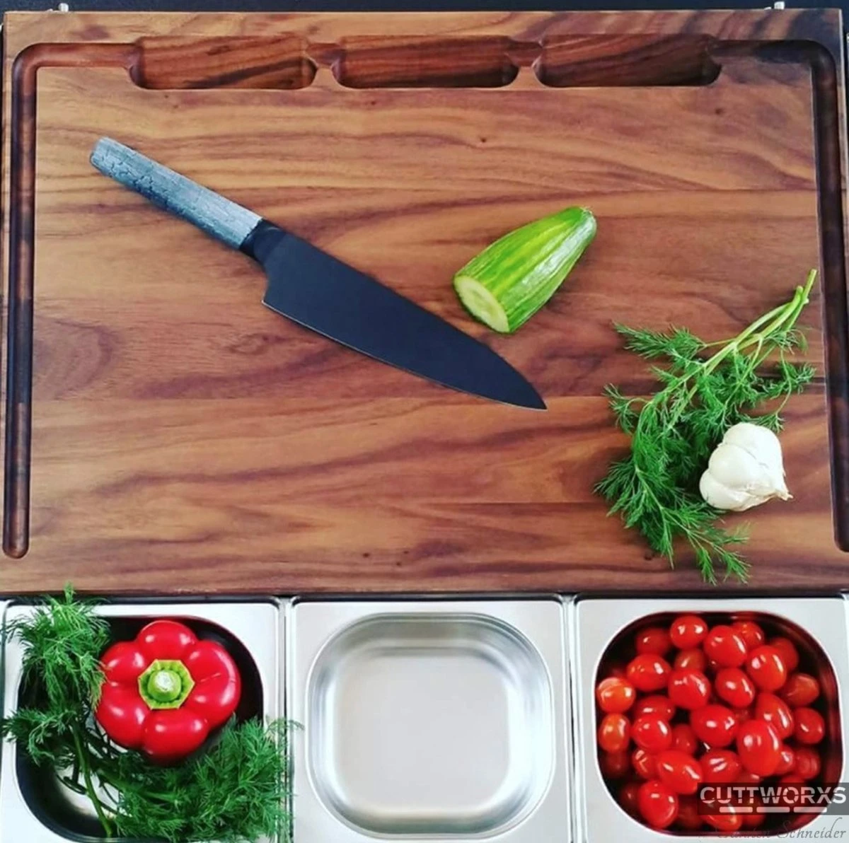 Cuttworxs Notenhouten Snijplank XL Met Sap Geul En Geïntegreerde Opvangbak - Image 4