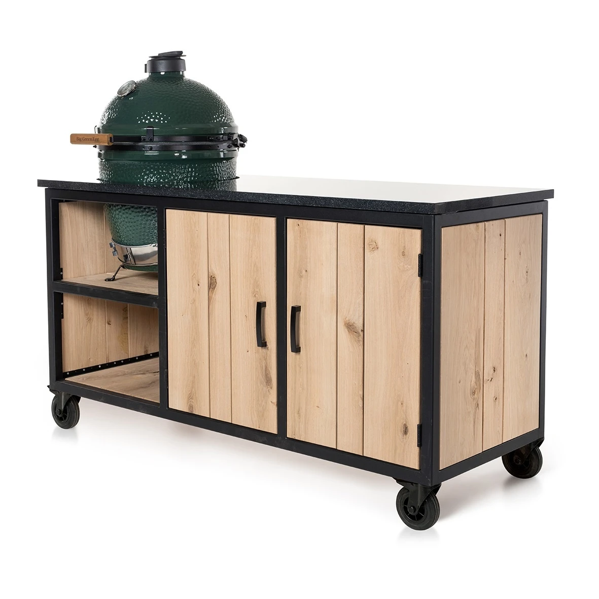 Fraaii Buitenkeukens Stalen Tafel Eiken Inferno Met Granieten Werkblad 185 X 70 X 86 - Image 2